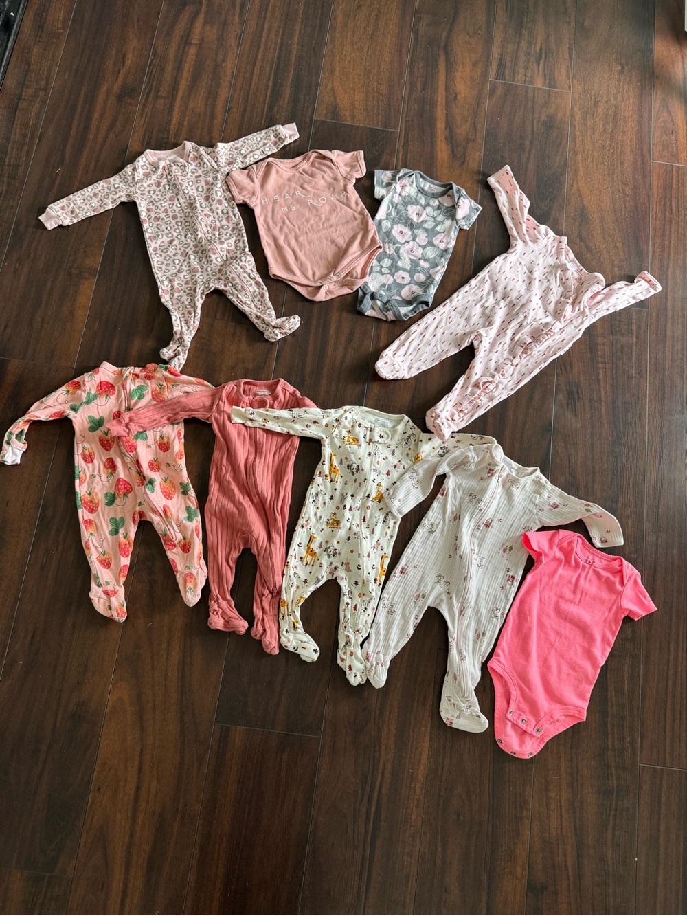 9 piece BUNDLE! 6 mo. baby girls 100% cotton onesies and sleepers